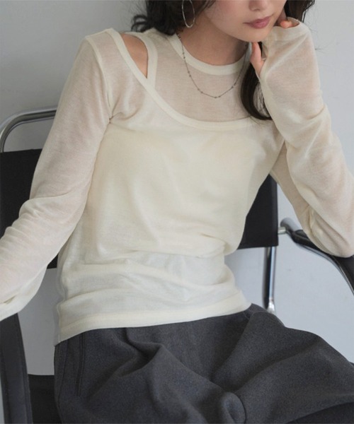 KOBE LETTUCE(コウベレタス)の「2点SETアメスリタンク×深Uネックシアートップスアンサンブル(Tシャツ/カットソー・レディース・オフホワイト/グレイッシュベージュ/ブラック/チャコール・M)」の7枚目の写真