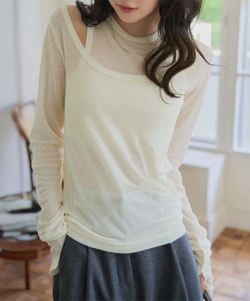 KOBE LETTUCE(コウベレタス)の「2点SETアメスリタンク×深Uネックシアートップスアンサンブル(Tシャツ/カットソー・レディース・オフホワイト/グレイッシュベージュ/ブラック/チャコール・M)」の9枚目の写真