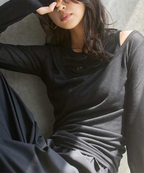 KOBE LETTUCE(コウベレタス)の「2点SETアメスリタンク×深Uネックシアートップスアンサンブル(Tシャツ/カットソー・レディース・オフホワイト/グレイッシュベージュ/ブラック/チャコール・M)」の12枚目の写真
