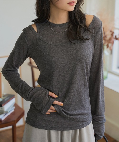 KOBE LETTUCE(コウベレタス)の「2点SETアメスリタンク×深Uネックシアートップスアンサンブル(Tシャツ/カットソー・レディース・オフホワイト/グレイッシュベージュ/ブラック/チャコール・M)」の16枚目の写真
