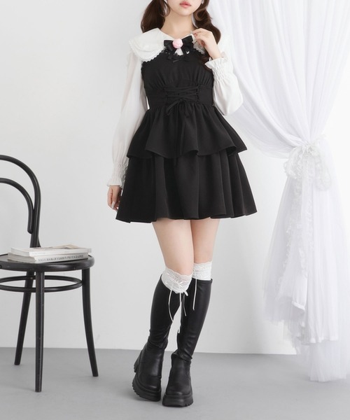 DearMyLoveRose（ディアマイラブローズ）の「レースアップティアードキャミワンピース【大きいサイズ有り】（ワンピース・レディース・グレー/ブラック・MEDIUM/LARGE/LL/3L）」の14枚目の写真