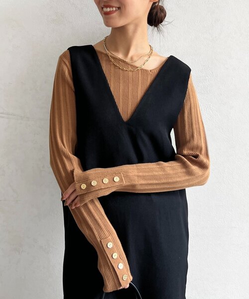 Chez toi(シェトワ)の「アシメスクエアニット(ニット/セーター・レディース・キャメル/グリーン/ブラック/アイボリー・FREE)」の4枚目の写真