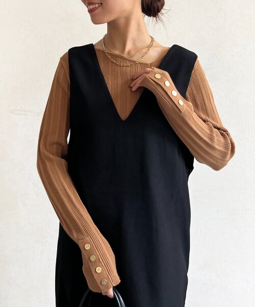 Chez toi(シェトワ)の「アシメスクエアニット(ニット/セーター・レディース・キャメル/グリーン/ブラック/アイボリー・FREE)」の15枚目の写真