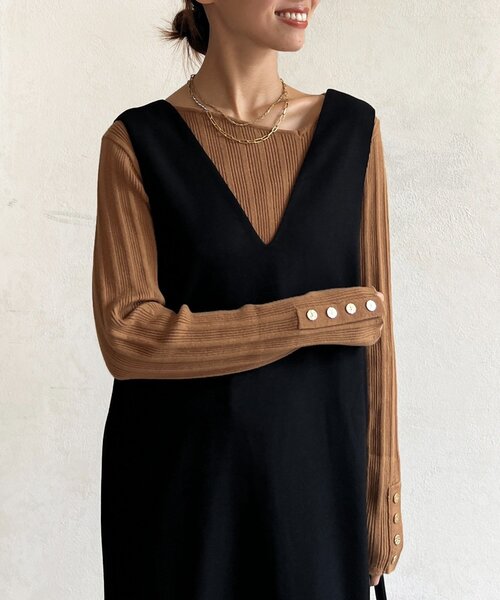 Chez toi(シェトワ)の「アシメスクエアニット(ニット/セーター・レディース・キャメル/グリーン/ブラック/アイボリー・FREE)」の14枚目の写真