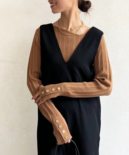 Chez toi(シェトワ)の「アシメスクエアニット(ニット/セーター・レディース・キャメル/グリーン/ブラック/アイボリー・FREE)」の12枚目の写真