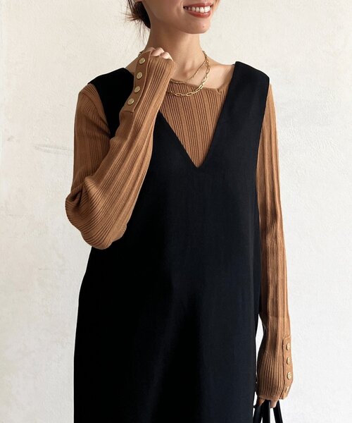 Chez toi(シェトワ)の「アシメスクエアニット(ニット/セーター・レディース・キャメル/グリーン/ブラック/アイボリー/グレー・FREE)」の21枚目の写真