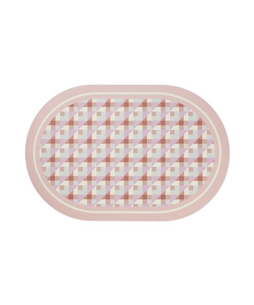 珪藻土入りソフトバスマット 楕円形ソフトジオメトリック ピンク