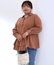 leswel（レスウェル）の「【yuki×leswel】【L～3L 大きいサイズ】サテンレースアップアシメブラウス（シャツ/ブラウス）」