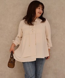 leswel（レスウェル）の「【yuki×leswel】【L～3L 大きいサイズ】サテンレースアップアシメブラウス（シャツ/ブラウス）」