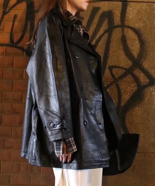 Scrap Book（スクラップブック）の「【NOTHING WRITTEN】VEGETABLE LEATHER PEA COAT（その他アウター・レディース・ブラック・S）」の5枚目の写真