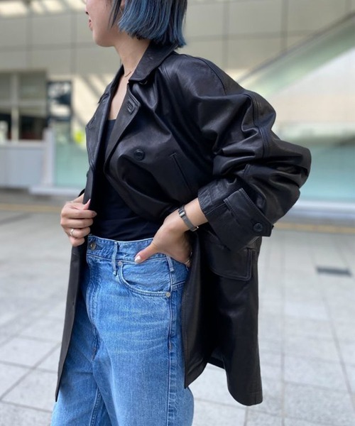 Scrap Book（スクラップブック）の「【NOTHING WRITTEN】VEGETABLE LEATHER PEA COAT（その他アウター・レディース・ブラック・S）」の9枚目の写真