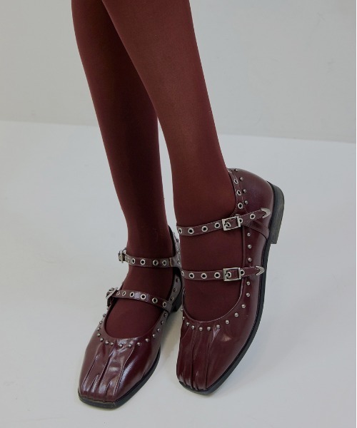 Ameri（アメリ）の「STUDS STRAP BALLET SHOES（バレエシューズ・レディース・ブラック/ボルドー/シルバー・LARGE/SMALL/MEDIUM）」の2枚目の写真