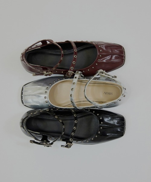Ameri（アメリ）の「STUDS STRAP BALLET SHOES（バレエシューズ・レディース・ブラック/ボルドー/シルバー・LARGE/SMALL/MEDIUM）」の5枚目の写真