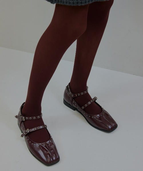 Ameri（アメリ）の「STUDS STRAP BALLET SHOES（バレエシューズ・レディース・ブラック/ボルドー/シルバー・LARGE/SMALL/MEDIUM）」の4枚目の写真