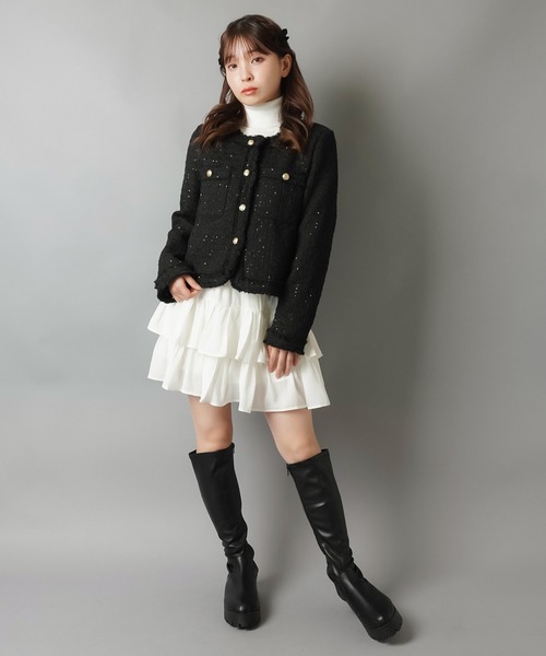 SPINNS(スピンズ)の「ノーカラーツイードジャケット(ノーカラージャケット・レディース・ホワイト/ブラック・ONESIZE)」の10枚目の写真