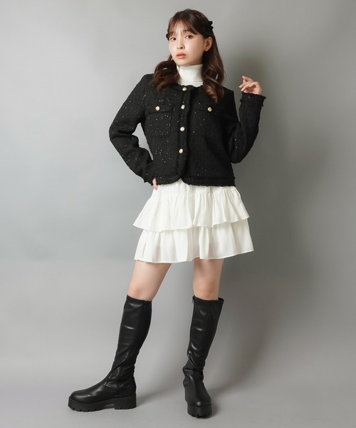 SPINNS(スピンズ)の「ノーカラーツイードジャケット(ノーカラージャケット・レディース・ホワイト/ブラック・ONESIZE)」の11枚目の写真