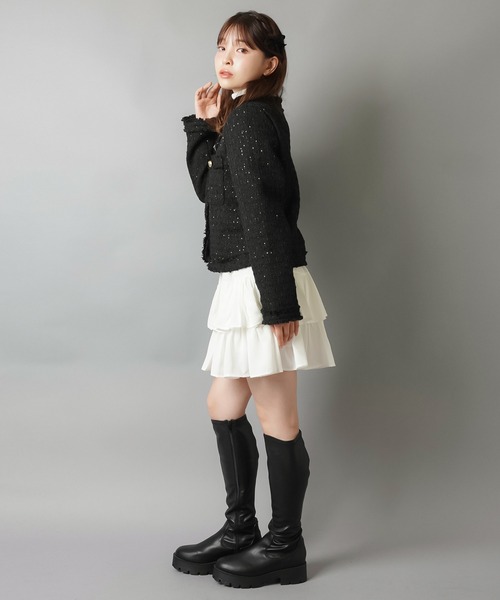 SPINNS(スピンズ)の「ノーカラーツイードジャケット(ノーカラージャケット・レディース・ホワイト/ブラック・ONESIZE)」の12枚目の写真