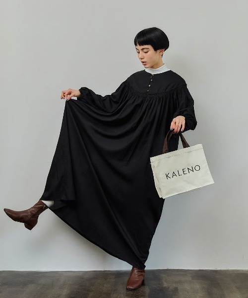 KALENO（カレノ）の「linen op（ワンピース・レディース・ブラック/ベージュ・FREE）」の2枚目の写真