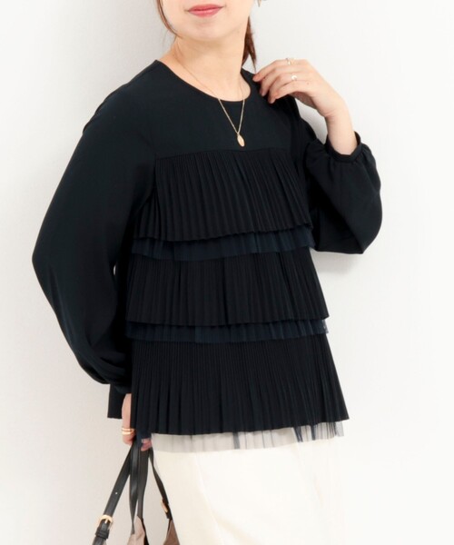 MICO COULIER（ミコクリエ）の「ジョーゼットティアードブラウス（シャツ/ブラウス・レディース・ホワイト系その他/ネイビー・38）」の2枚目の写真