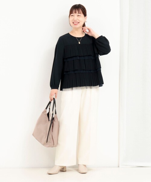 MICO COULIER（ミコクリエ）の「ジョーゼットティアードブラウス（シャツ/ブラウス・レディース・ホワイト系その他/ネイビー・38）」の11枚目の写真