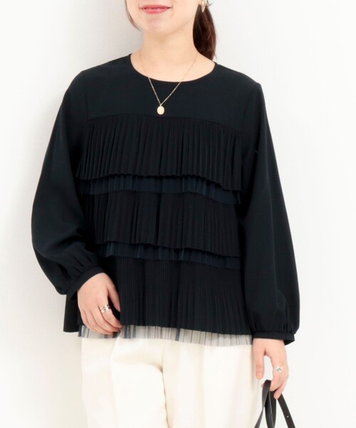 MICO COULIER（ミコクリエ）の「ジョーゼットティアードブラウス（シャツ/ブラウス・レディース・ホワイト系その他/ネイビー・38）」の12枚目の写真