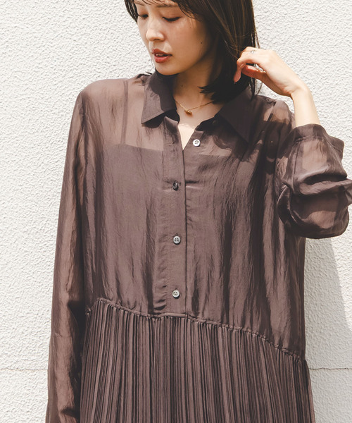 Noble(ノーブル)の「ヴィンテージオーガンプリーツワンピース(ワンピース・レディース・カーキ/ブラウン・FREE)」の3枚目の写真