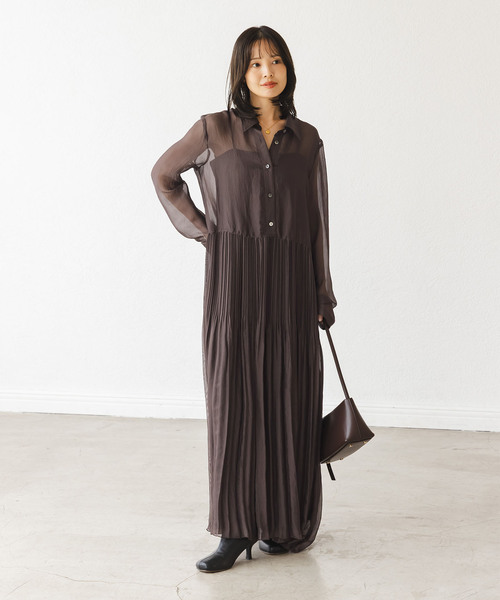 【新品】NOBLEワンピース ヴィンテージオーガンプリーツワンピース（ワンピース）｜NOBLE