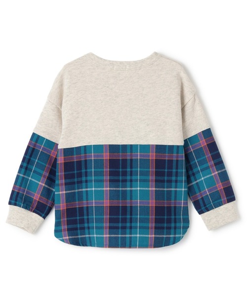 KP BOY（ケーピーボーイ）の「裏毛×ヘリンボーンチェック トレーナー（スウェット・キッズ・ネイビー/オートミール・120cm/110cm/100cm/160cm/140cm/130cm/90cm/150cm）」の3枚目の写真