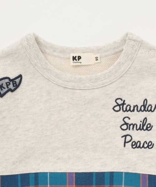 KP BOY（ケーピーボーイ）の「裏毛×ヘリンボーンチェック トレーナー（スウェット・キッズ・ネイビー/オートミール・120cm/110cm/100cm/160cm/140cm/130cm/90cm/150cm）」の4枚目の写真