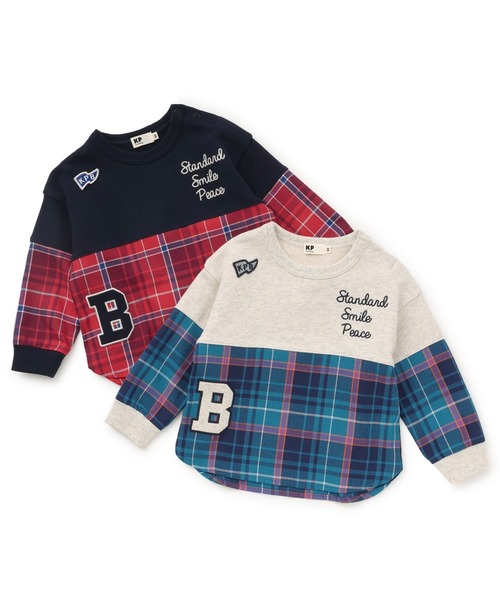 KP BOY（ケーピーボーイ）の「裏毛×ヘリンボーンチェック トレーナー（スウェット・キッズ・ネイビー/オートミール・120cm/110cm/100cm/160cm/140cm/130cm/90cm/150cm）」の8枚目の写真