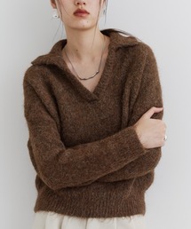 DFFUR. | モヘアライク襟付きキーネックニットトップス(ニット/セーター)