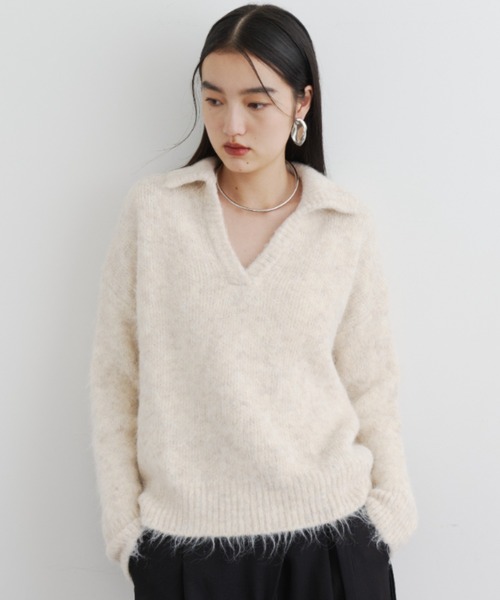 DFFUR.(ディフル)の「モヘアライク襟付きキーネックニットトップス(ニット/セーター・レディース・ブラウン/アイボリー・FREE)」の20枚目の写真