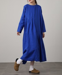 美品　ビュルデサボン　リネン100% 千鳥格子柄 シャツロングワンピース麻100 CHICWISH☆ネックリボン千鳥柄ワンピース☆ (Chicwish