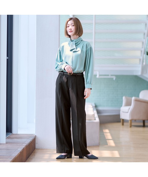 AOYAMA（アオヤマ）の「胸元の大きなボウタイがポイント！ボリュームリボンタイブラウス（シャツ/ブラウス・レディース・アイボリー/サックスブルー/ネイビー・S/M/L/LL）」の12枚目の写真