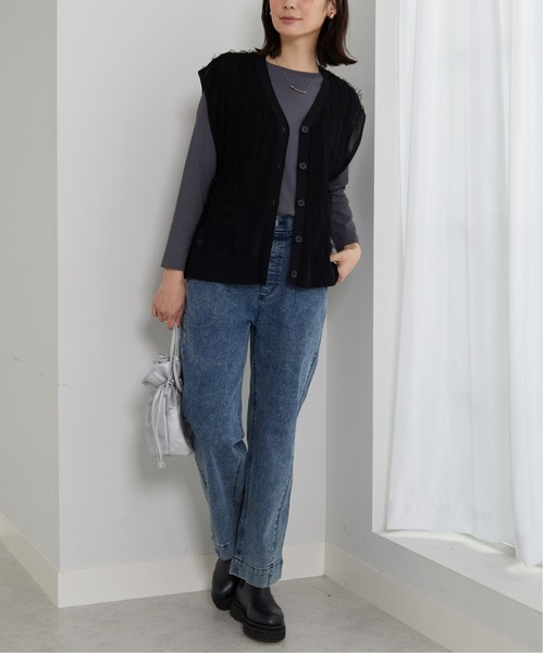 BELLUNA PLUS（ベルーナ）の「フリンジ素材ニットベスト（ニット/セーター・レディース・ブラック/アイボリー・X-LARGE/MEDIUM/LARGE）」の5枚目の写真