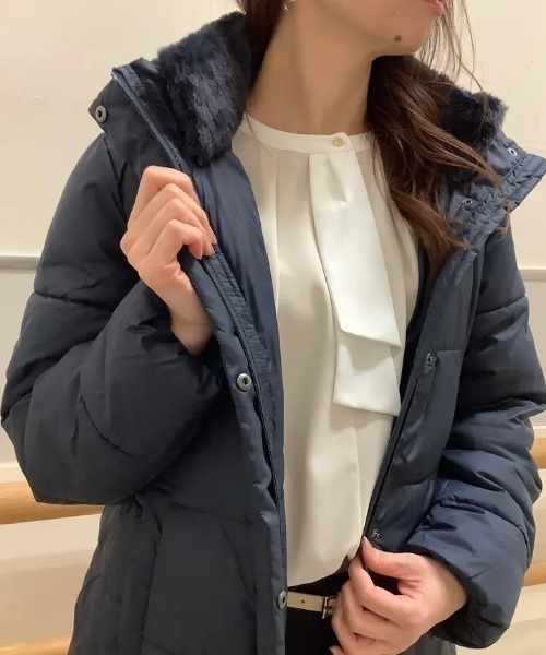 TOKYO SHIRTS(トウキョウシャツ)の「ファイバーダウン ハーフコート(ダウンジャケット/コート・レディース・ネイビー/グレー・M/L)」の1枚目の写真