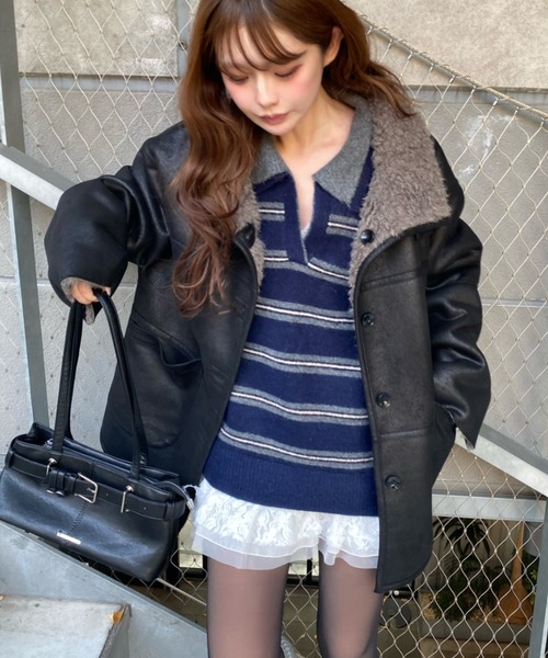 RAY CASSIN(レイカズン)の「【WEB限定】リバーシブルムートンコート(ムートンコート・レディース・ブラック系その他2/ブラウン系その他2/ベージュ系その他2・FREE)」の2枚目の写真