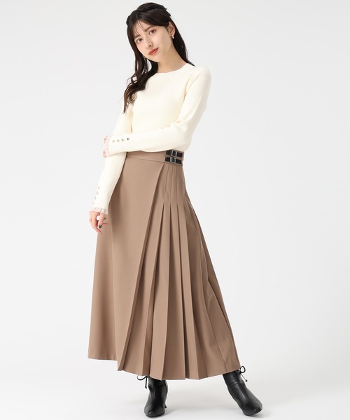 31 Sons de mode(トランテアン ソン ドゥ モード)の「2025秋冬新作 ダブルベルトアシメプリーツスカート(スカート・レディース・グレー/モカ・S/M)」の3枚目の写真