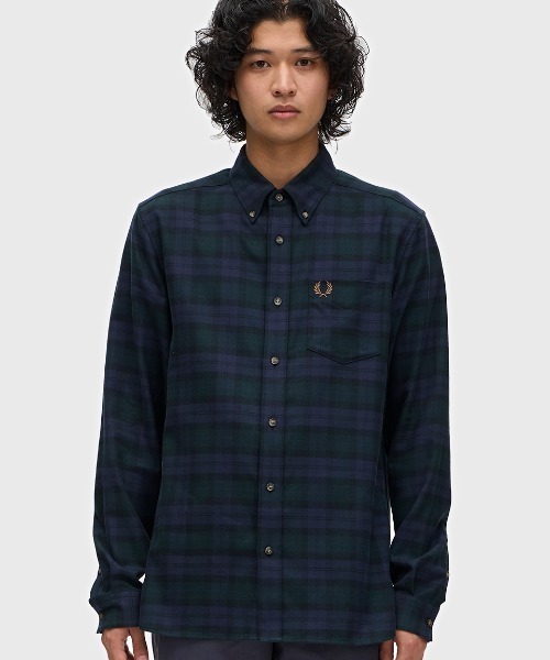 FRED PERRY（フレッドペリー）の「Brushed Black Watch Tartan Shirt／起毛ブラックウォッチタータンチェックシャツ（シャツ/ブラウス・メンズ・グリーン・S/M/L）」の4枚目の写真