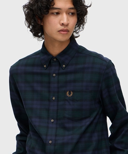 FRED PERRY（フレッドペリー）の「Brushed Black Watch Tartan Shirt／起毛ブラックウォッチタータンチェックシャツ（シャツ/ブラウス・メンズ・グリーン・S/M/L）」の3枚目の写真