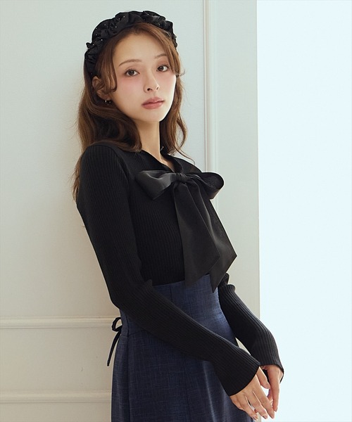 AND COUTURE(アンドクチュール)の「リボンボウタイ付きリブプルオーバー(ニット/セーター・レディース・アイボリー/ブラック/ピンク・FREE)」の9枚目の写真