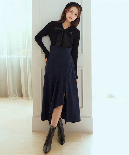 AND COUTURE(アンドクチュール)の「リボンボウタイ付きリブプルオーバー(ニット/セーター・レディース・アイボリー/ブラック/ピンク・FREE)」の11枚目の写真