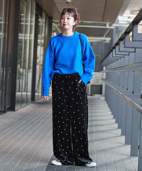 WEB限定】手洗い可 / ベロアドット刺繍パンツ（その他パンツ）｜B.C