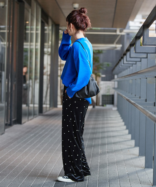B.C STOCK(ベーセーストック)の「【WEB限定】手洗い可 / ベロアドット刺繍パンツ(その他パンツ・レディース・ブラック・FREE)」の3枚目の写真