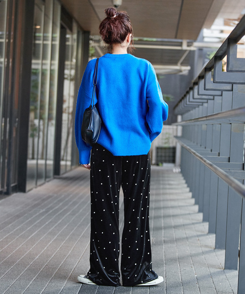 B.C STOCK(ベーセーストック)の「【WEB限定】手洗い可 / ベロアドット刺繍パンツ(その他パンツ・レディース・ブラック・FREE)」の4枚目の写真