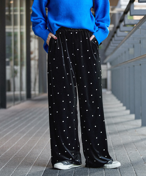 B.C STOCK(ベーセーストック)の「【WEB限定】手洗い可 / ベロアドット刺繍パンツ(その他パンツ・レディース・ブラック・FREE)」の5枚目の写真