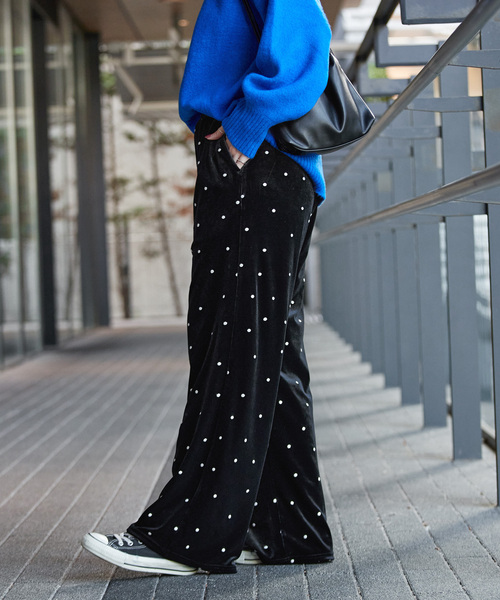 B.C STOCK(ベーセーストック)の「【WEB限定】手洗い可 / ベロアドット刺繍パンツ(その他パンツ・レディース・ブラック・FREE)」の6枚目の写真
