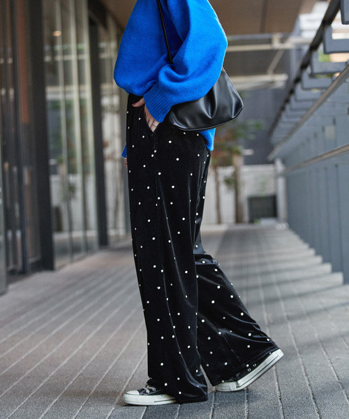 B.C STOCK(ベーセーストック)の「【WEB限定】手洗い可 / ベロアドット刺繍パンツ(その他パンツ・レディース・ブラック・FREE)」の7枚目の写真