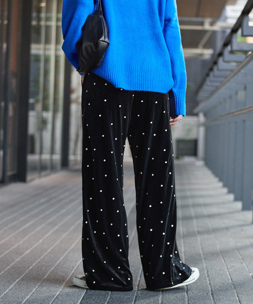 B.C STOCK(ベーセーストック)の「【WEB限定】手洗い可 / ベロアドット刺繍パンツ(その他パンツ・レディース・ブラック・FREE)」の8枚目の写真