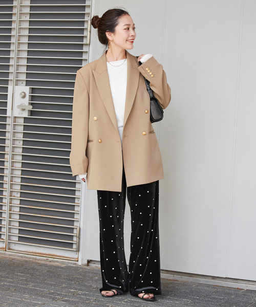 B.C STOCK(ベーセーストック)の「【WEB限定】手洗い可 / ベロアドット刺繍パンツ(その他パンツ・レディース・ブラック・FREE)」の9枚目の写真